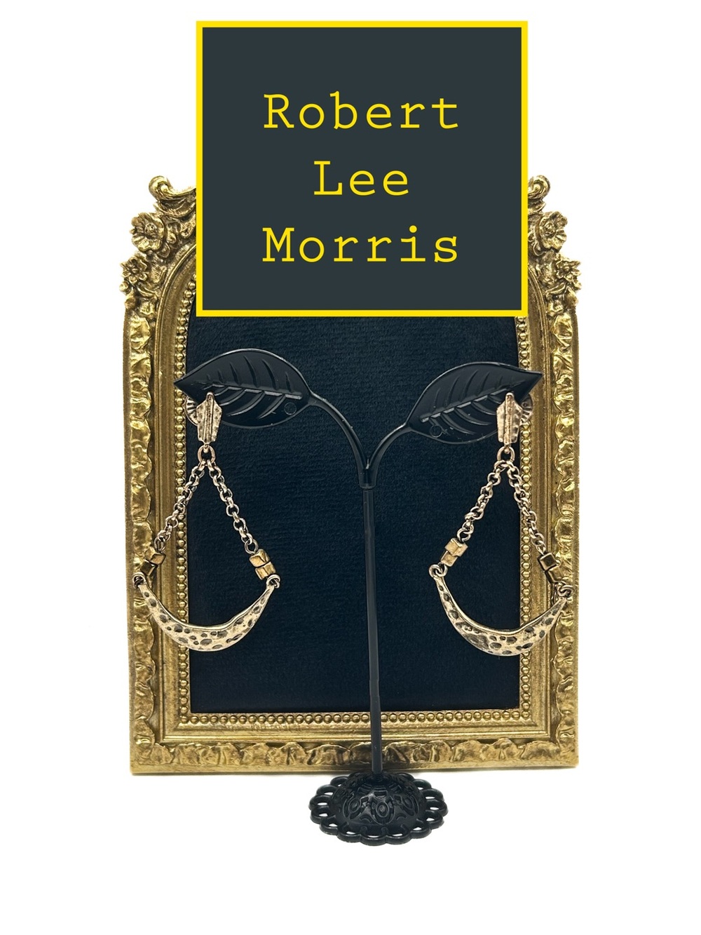 Vintage RLM SOHO Robert Lee Morris Dangle Earrings, Hammered Brass Tone Crescent
